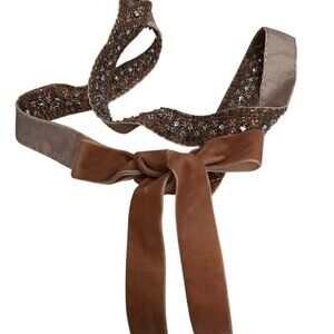 J. crew pink velvet beaded bow tie belt S